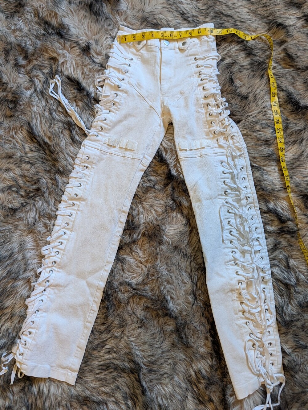I.AM.GIA White Lace-Up Skinny Pants with Side Grommets